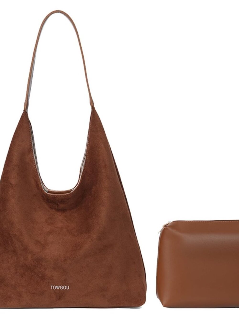 Suede Shoulder Bag for Women - Brown Retro Slouchy Handbag